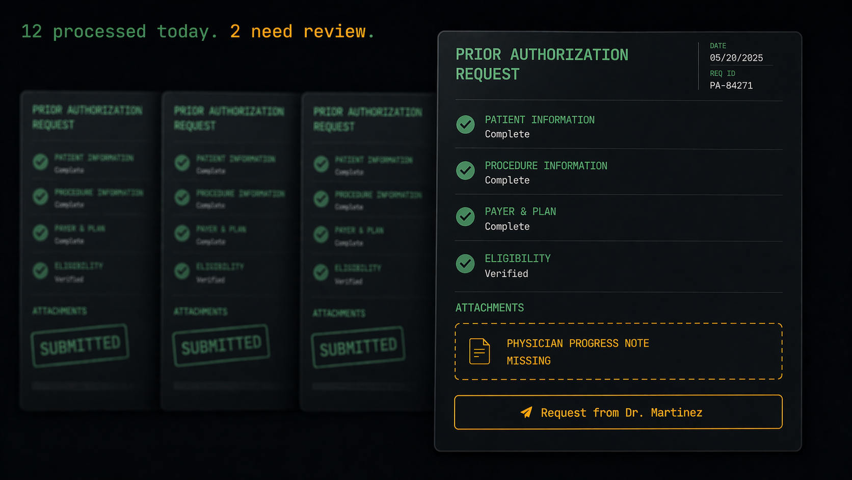 Prior authorization - Medical forms with missing attachments flagged