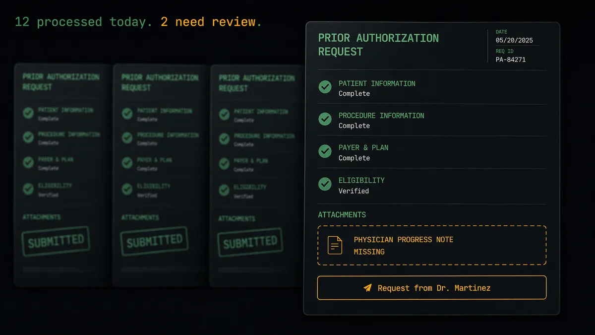 Prior authorization - Medical forms with missing attachments flagged
