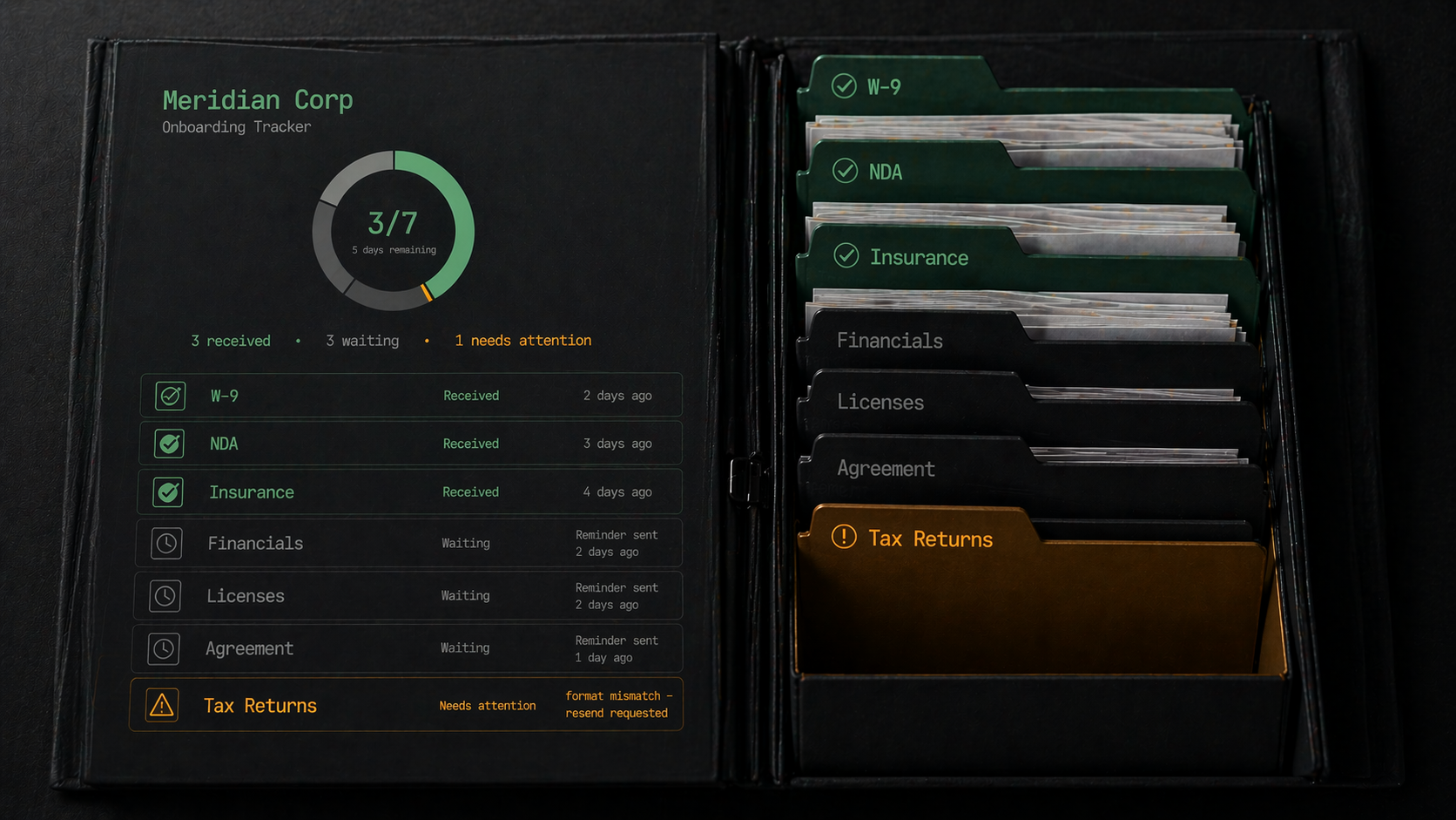 Client intake - Document collection with one missing item