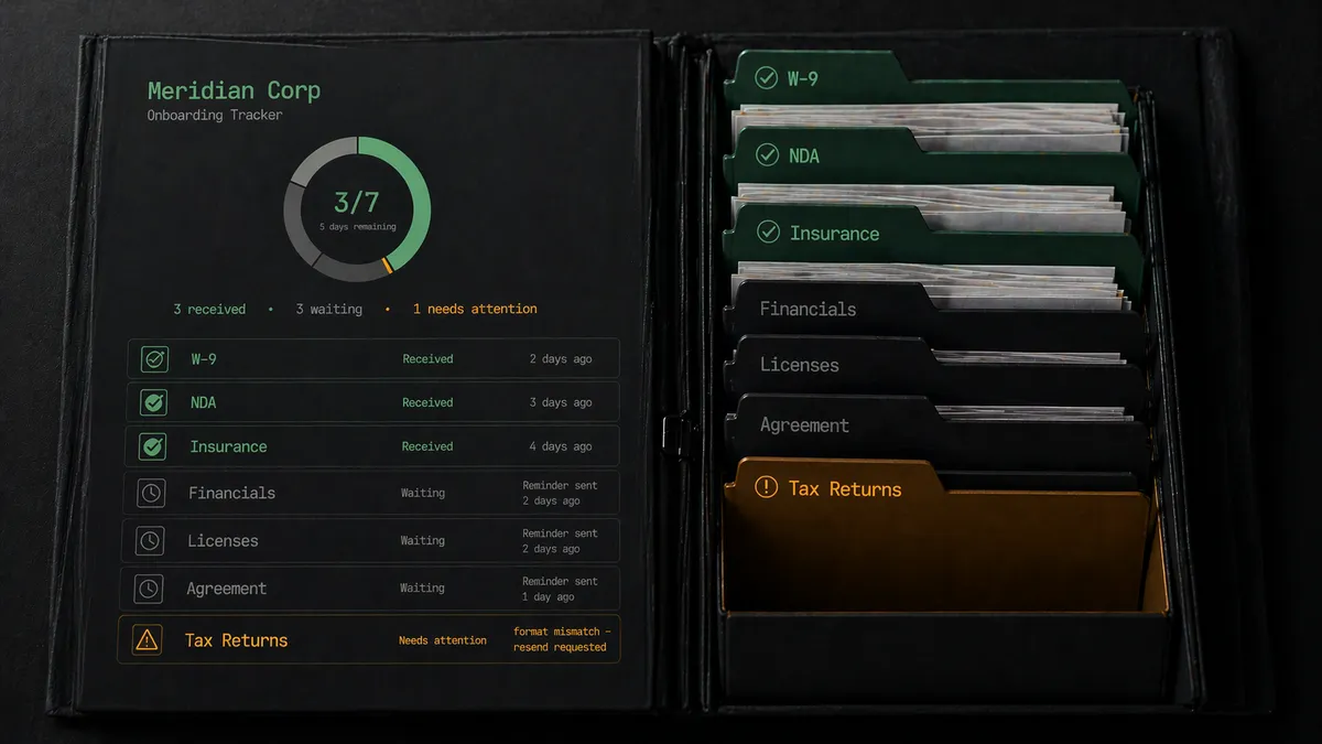 Client intake - Document collection with one missing item
