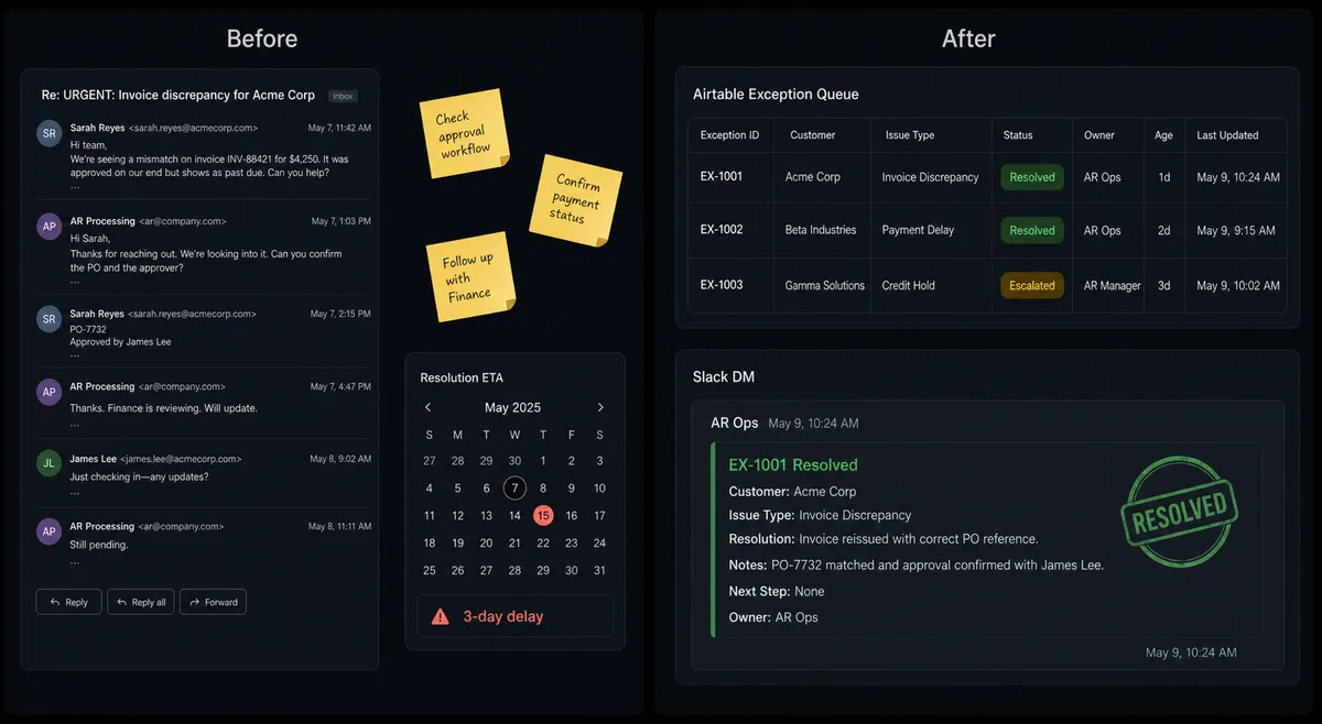 A split-panel dark UI comparison