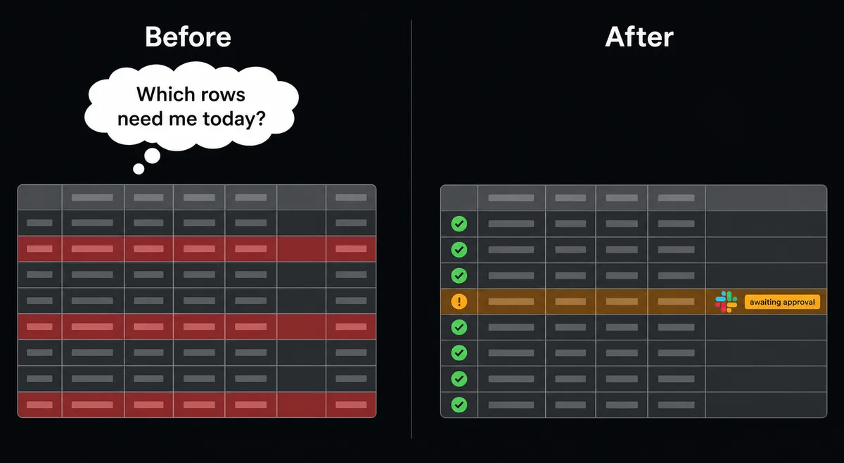 A split-panel flat design on a dark background