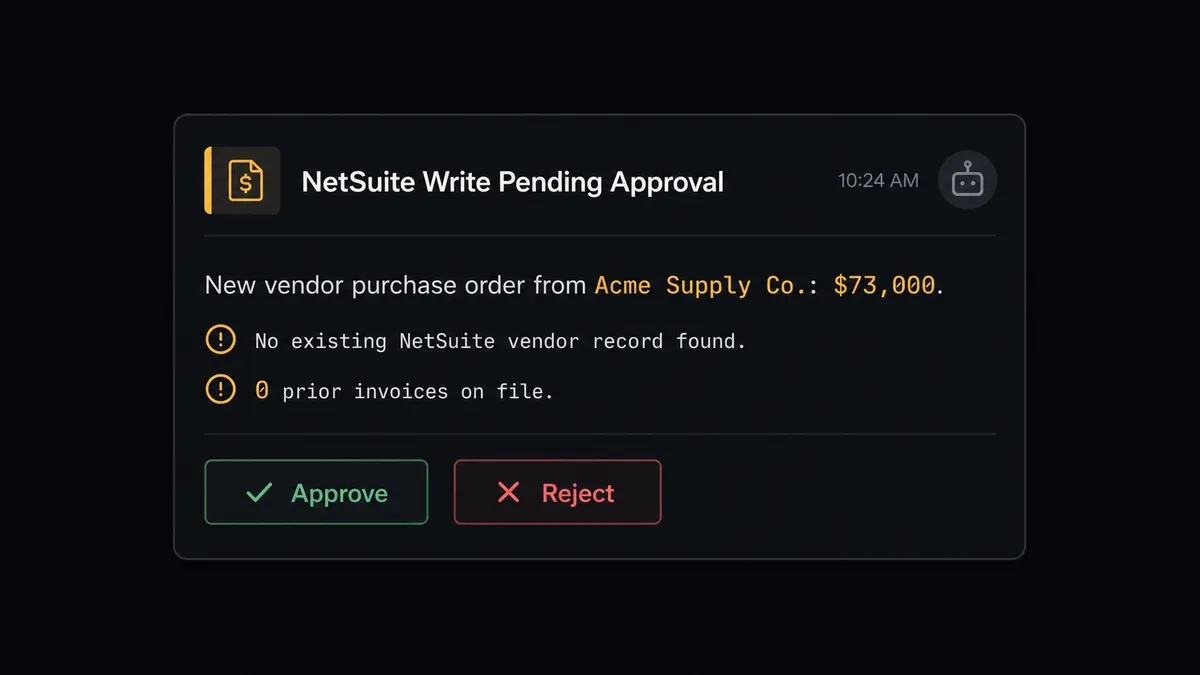 A dark Slack-style notification card showing an exception escalation