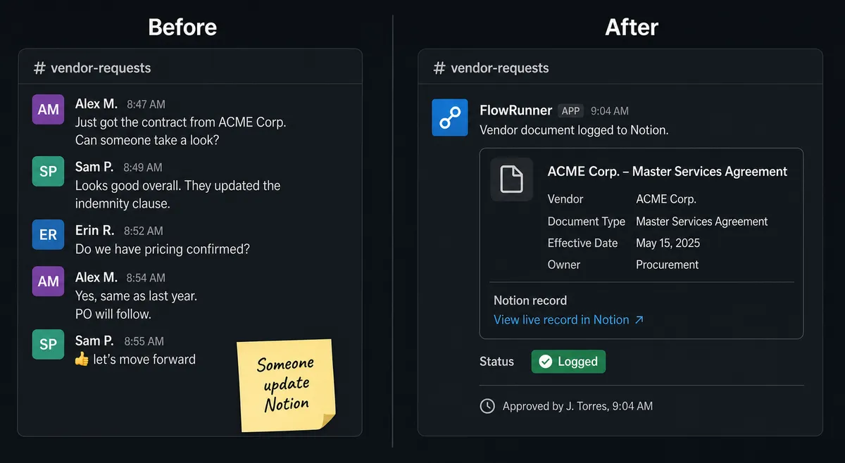 A split-panel comparison on a dark background
