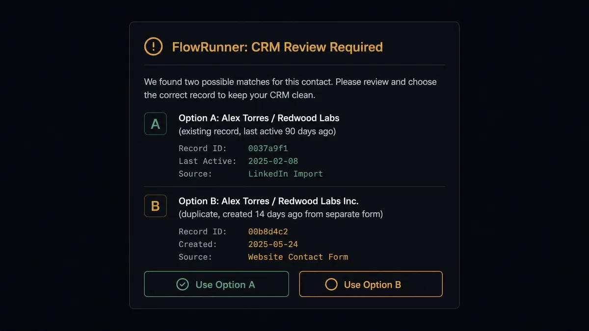 Dark Slack message card in a #0C0E12 UI