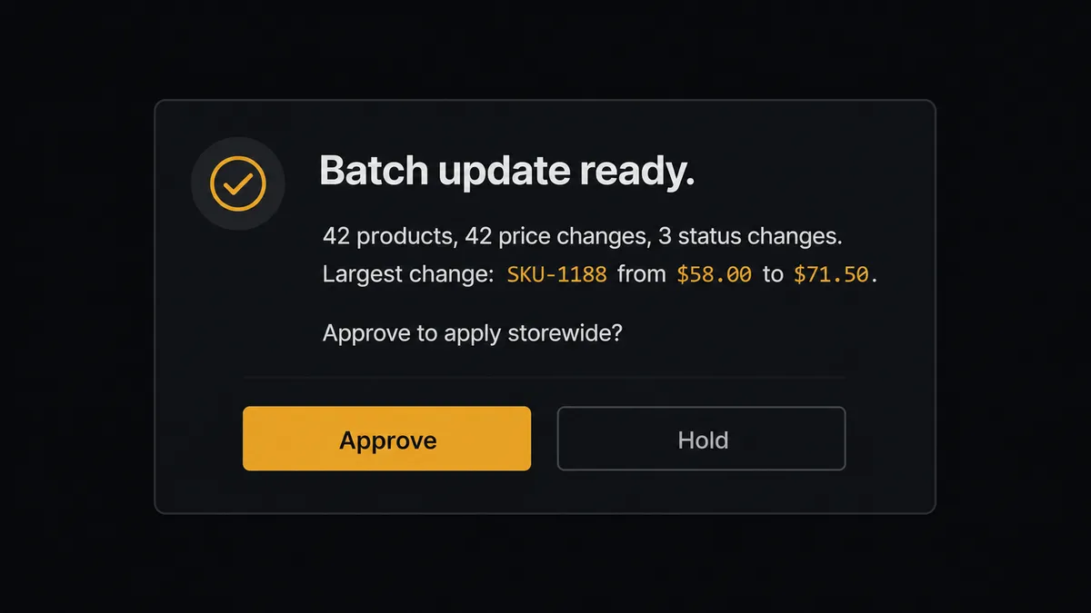 A dark Slack-style approval card on a phone or desktop notification